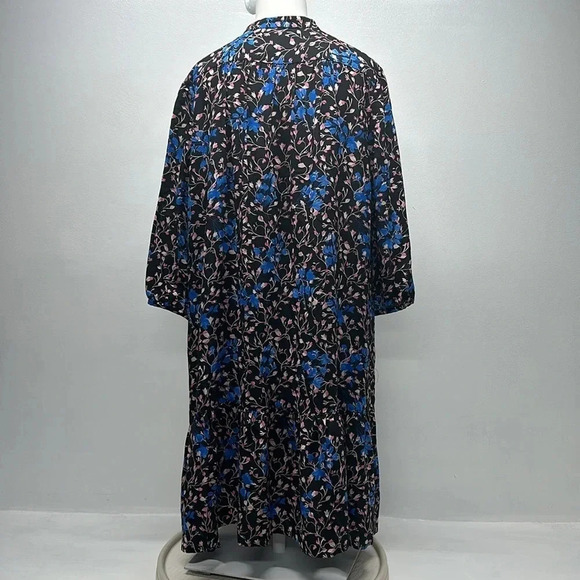 Saloni The Tyra Mini Dress Pure Silk Ruffled Drop Waist Floral Black Blue US 12 - Picture 7 of 13